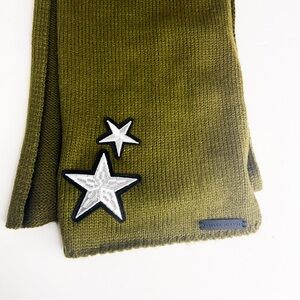 REBECCA MINKOFF Olive Green Knit Scarf with Star Patches